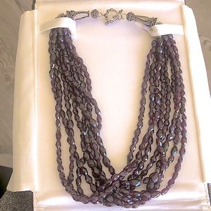 Purple Stones Silver Detailing + Closure Necklace